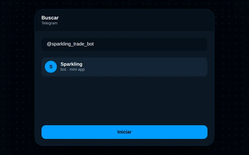 Búsqueda de @sparkling_trade_bot en Telegram con el botón Iniciar