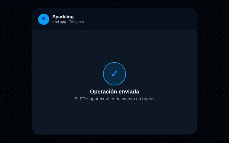 Pantalla de operación enviada tras pulsar Confirmar en Sparkling
